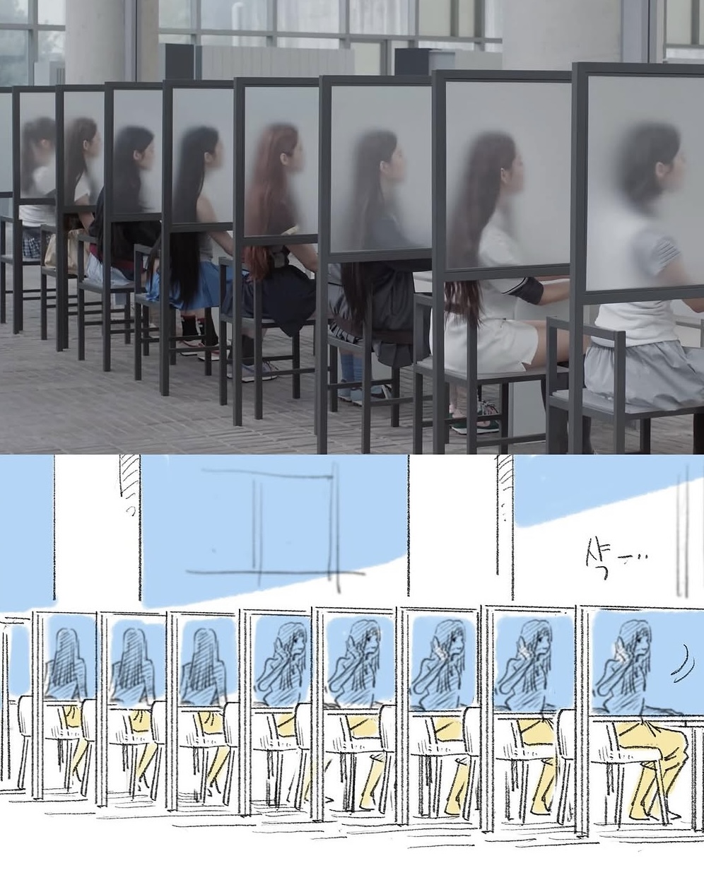 K-pop music video scene paired with its illustrated storyboard
